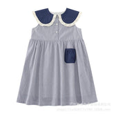 Summer Girls Sweet Dresses Kids Lace Collar Striped Dress-Veeddydropshipping